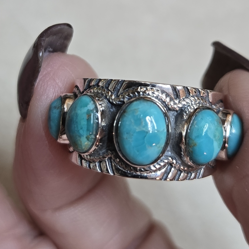 Sterling Silver And Turquoise 5 Stone Ring - Picture 7 of 13